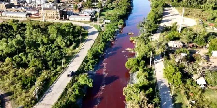 Culoarea roșu-sîngeriu a apei într-un canal dintr-o țară a alarmat oamenii de știință