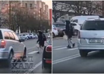 Mămică și copil la un pas de a fi loviți pe trecerea de pietoni, pe strada Alba Iulia