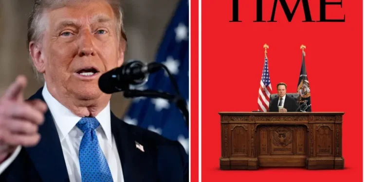 Imaginea lui Elon Musk în Biroul Oval de la Casa Albă, pusă pe coperta revistei Time. Cum a reacționat Donald Trump