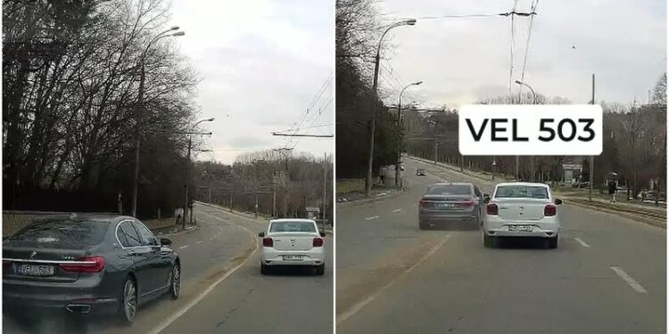 BMW pe contrasens și peste linia dublă continuă pe strada Vasile Lupu