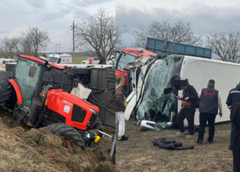 Accident grav în Ștefan Vodă: Un autocar s-a răsturnat după impactul cu un tractor, sunt victime |VIDEO