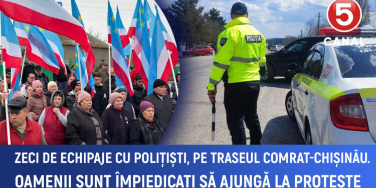 Zeci de echipaje de poliție pe drumul Comrat-Chișinău, blocând accesul oamenilor la proteste