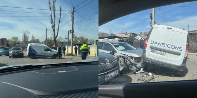 Trei mașini, avariate pe șoseaua Muncești. Un șofer a avut nevoie de îngrijiri medicale