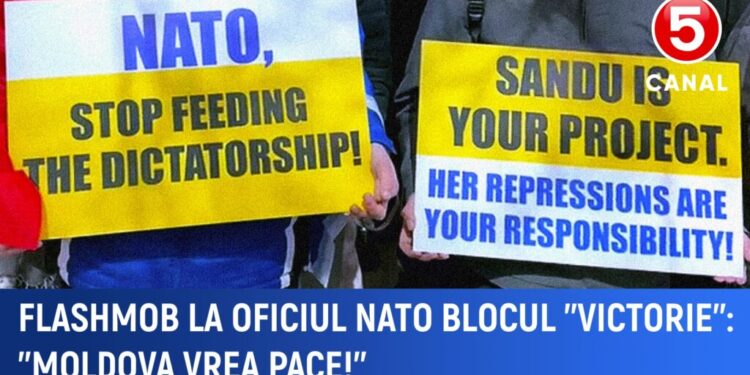 „NATO, plecați acasă!” – Flashmob organizat de blocul „Victorie” în fața oficiului alianței